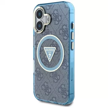 Guess IML Metal Glitter 4G Circle Triangle MagSafe tok iPhone 16 készülékhez (kék)