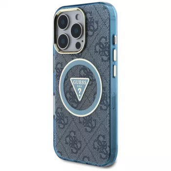 Guess IML Metal Glitter 4G Circle Triangle MagSafe tok iPhone 16 Pro készülékhez (kék)