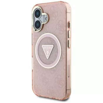 Guess IML Metal Glitter 4G Circle Triangle MagSafe tok iPhone 16 készülékhez (rózsaszín)