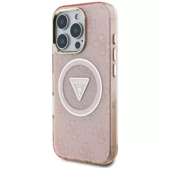 Guess IML Metal Glitter 4G Circle Triangle MagSafe hátlap Apple iPhone 16 Pro készülékhez (rózsaszín)