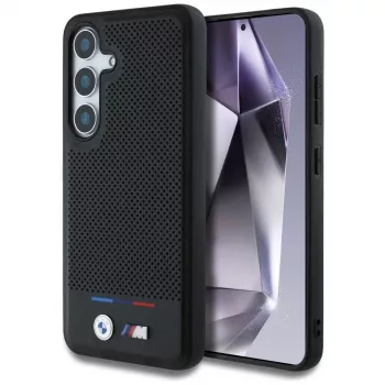 BMW tricolor csíkos bőr MagSafe tok Samsung Galaxy S25 készülékhez, fekete