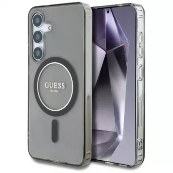 Guess Glitter Circle Classic Logo MagSafe tok Samsung Galaxy S25 készülékhez, fekete