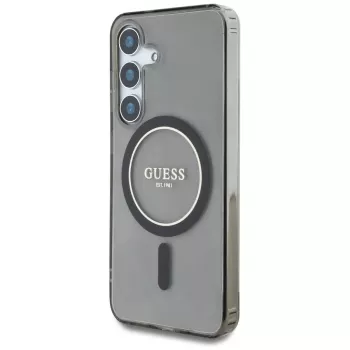 Guess Glitter Circle Classic Logo MagSafe tok Samsung Galaxy S25 készülékhez, fekete