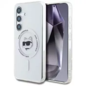 Karl Lagerfeld Button Choupette Head Printed Logo MagSafe tok Samsung Galaxy S25 készülékhez, fehér