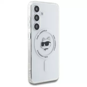 Karl Lagerfeld Button Choupette Head Printed Logo MagSafe tok Samsung Galaxy S25 készülékhez, fehér
