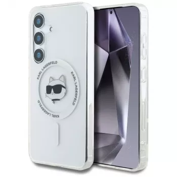 Karl Lagerfeld Button Choupette Head Printed Logo MagSafe tok Samsung Galaxy S25+ készülékhez, fehér