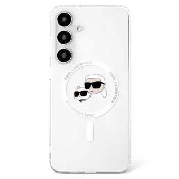 KARL LAGERFELD Button Karl & Choupette Heads Printed Logo MagSafe tok Samsung Galaxy S25 készülékhez, fehér