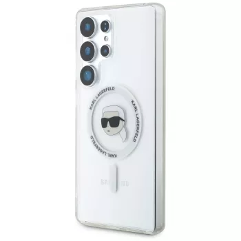 KARL LAGERFELD Button Karl Head Printed Logo MagSafe tok Samsung Galaxy S25 Ultra készülékhez, fehér
