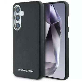 Karl Lagerfeld Saffiano FullWrapped Elongated Metal Logo MagSafe tok Samsung Galaxy S25 készülékhez, fekete