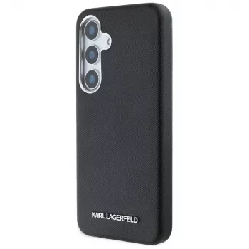 Karl Lagerfeld Saffiano FullWrapped Elongated Metal Logo MagSafe tok Samsung Galaxy S25 készülékhez, fekete