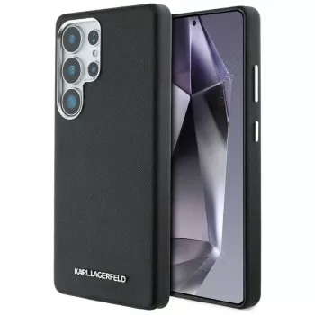 Karl Lagerfeld Saffiano Full-Wrapped Elongated Metal Logo MagSafe tok Samsung Galaxy S25 Ultra készülékhez, fekete