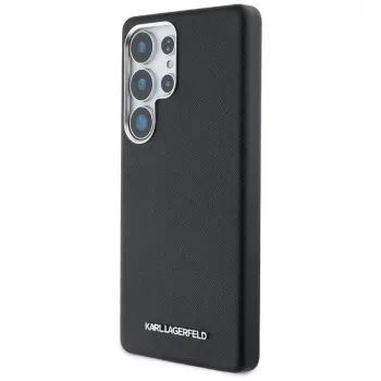 Karl Lagerfeld Saffiano Full-Wrapped Elongated Metal Logo MagSafe tok Samsung Galaxy S25 Ultra készülékhez, fekete