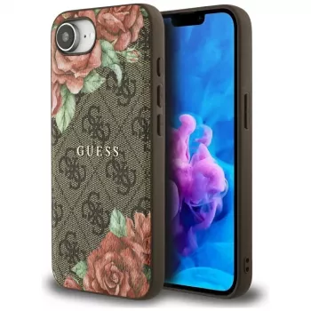 Guess 4G Flowers Print MagSafe tok iPhone 16e / 17e készülékhez, barna