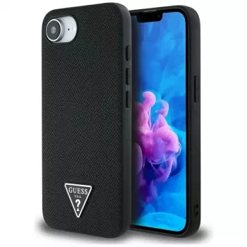 Guess Grained Triangle MagSafe tok iPhone 16e készülékhez (fekete)