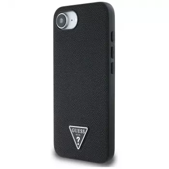 Guess Grained Triangle MagSafe tok iPhone 16e készülékhez (fekete)