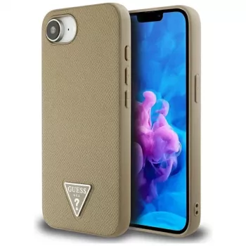 Guess Grained Triangle MagSafe tok iPhone 16e készülékhez (barna)