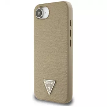 Guess Grained Triangle MagSafe tok iPhone 16e készülékhez (barna)