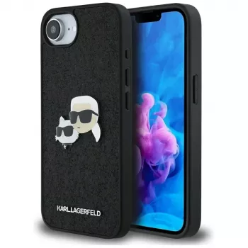 Karl Lagerfeld Fixed Glitter Karl & Choupette Heads Metal Pin tok Apple iPhone 16e készülékhez (fekete)
