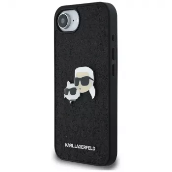 Karl Lagerfeld Fixed Glitter Karl & Choupette Heads Metal Pin tok Apple iPhone 16e készülékhez (fekete)