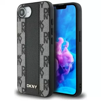 DKNY Leder Checkered Mono Pattern MagSafe tok iPhone 16e / 17e készülékhez, fekete
