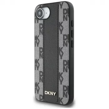 DKNY Leder Checkered Mono Pattern MagSafe tok iPhone 16e / 17e készülékhez, fekete