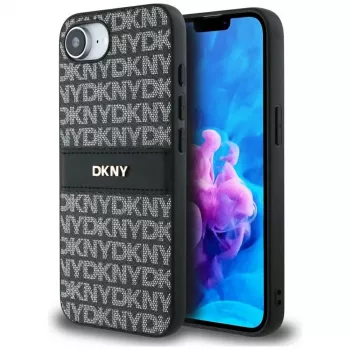 DKNY Repeat Texture Pattern with Tonal Stripe tok iPhone 16e / 17e készülékhez, fekete