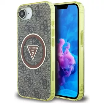 Guess IML Metal Glitter 4G Circle Triangle MagSafe tok Apple iPhone 16e készülékhez (barna)