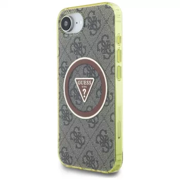 Guess IML Metal Glitter 4G Circle Triangle MagSafe tok Apple iPhone 16e készülékhez (barna)