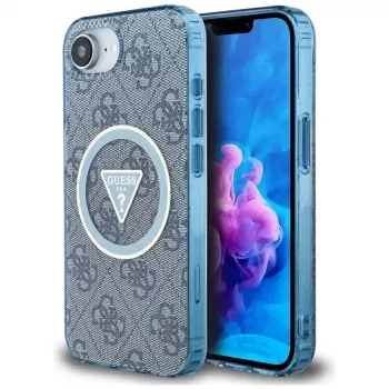 Guess IML Metal Glitter 4G Circle Triangle MagSafe tok iPhone 16e készülékhez (kék)