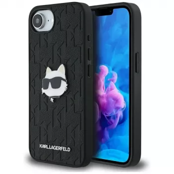 KARL LAGERFELD Monogram Choupette Head Pin tok iPhone 16e / 17e készülékhez, fekete