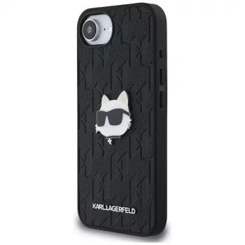 KARL LAGERFELD Monogram Choupette Head Pin tok iPhone 16e / 17e készülékhez, fekete
