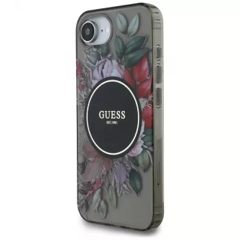 Guess IML Flowers MagSafe tok iPhone 16e készülékhez (fekete)