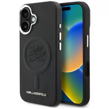 Karl Lagerfeld Initial & Metal Logo MagSafe tok Apple iPhone 16 készülékhez, fekete