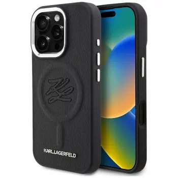 Karl Lagerfeld Initial & Metal Logo MagSafe tok iPhone 16 Pro készülékhez, fekete