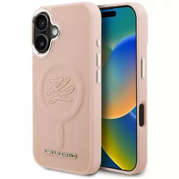 Karl Lagerfeld Initial & Metal Logo MagSafe tok iPhone 16 készülékhez, rózsaszín