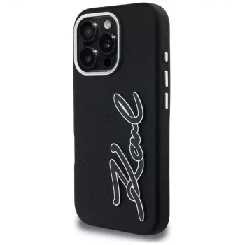 Karl Lagerfeld FW Grained Signature Logo tok iPhone 16 Pro készülékhez, fekete
