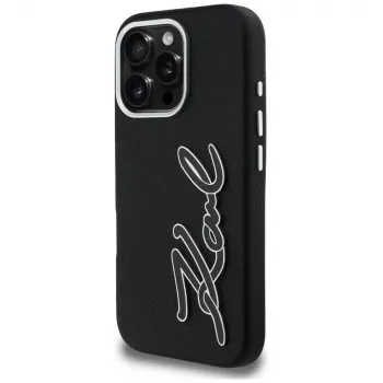 KARL LAGERFELD FW Grained Signature Logo tok iPhone 16 Pro Max készülékhez, fekete