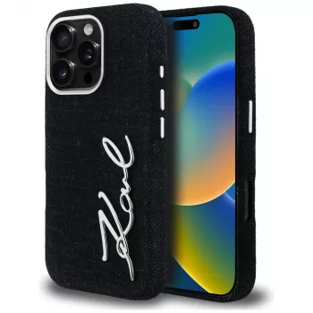 KARL LAGERFELD FW Jeans Signature Logo tok iPhone 16 Pro Max készülékhez, fekete