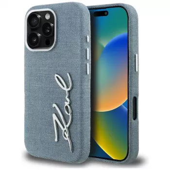 KARL LAGERFELD FW Jeans Signature Logo tok iPhone 16 Pro Max készülékhez, kék