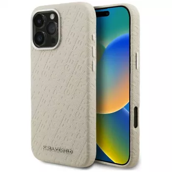Karl Lagerfeld FW Stamped Karl MagSafe tok iPhone 16 Pro készülékhez, bézs