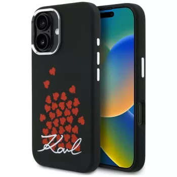 KARL LAGERFELD Silicone Heart SignLogo MagSafe tok Apple iPhone 16 készülékhez, fekete