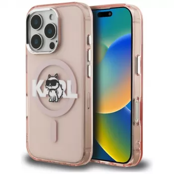 Karl Lagerfeld IML Choupette Sketch Logo MagSafe tok iPhone 16 Pro Max készülékhez, rózsaszín
