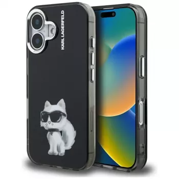 Karl Lagerfeld IML Aquarelle Choupette & Logo tok iPhone 16 készülékhez, fekete