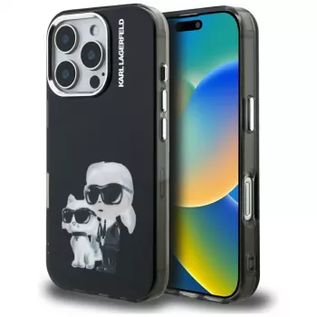 Karl Lagerfeld IML Aquarelle Karl & Choupette & Logo tok Apple iPhone 16 Pro Max készülékhez, fekete