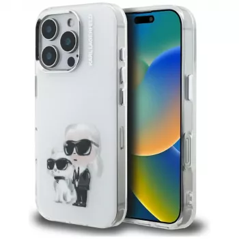 Karl Lagerfeld IML Aquarelle Karl & Choupette & Logo hátlap Apple iPhone 16 Pro készülékhez, fehér