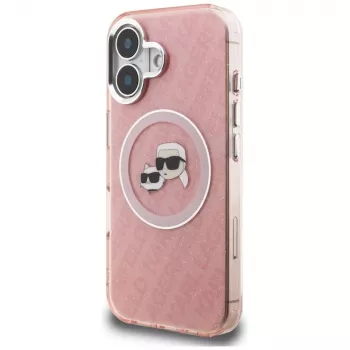 KARL LAGERFELD IML Glitter Karl & Choupette Heads Logo MagSafe tok Apple iPhone 16 készülékhez - rózsaszín