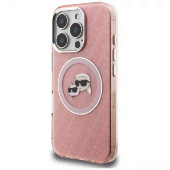 KARL LAGERFELD IML Glitter Karl & Choupette Heads Logo MagSafe tok iPhone 16 Pro Max készülékhez, rózsaszín