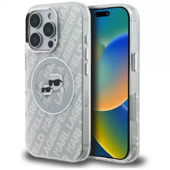 KARL LAGERFELD IML Glitter Karl & Choupette Heads Logo MagSafe tok iPhone 16 Pro Max készülékhez, szürke