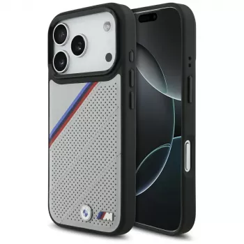 BMW M Tricolor Metal Logo MagSafe tok iPhone 17 Pro készülékhez, szürke