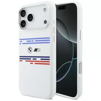 BMW M Silicon Horizontal Line MagSafe tok iPhone 17 Pro Max készülékhez, fehér